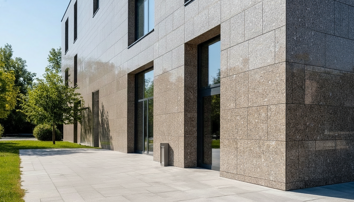 Вентилируемый фасад из натурального камня на здании